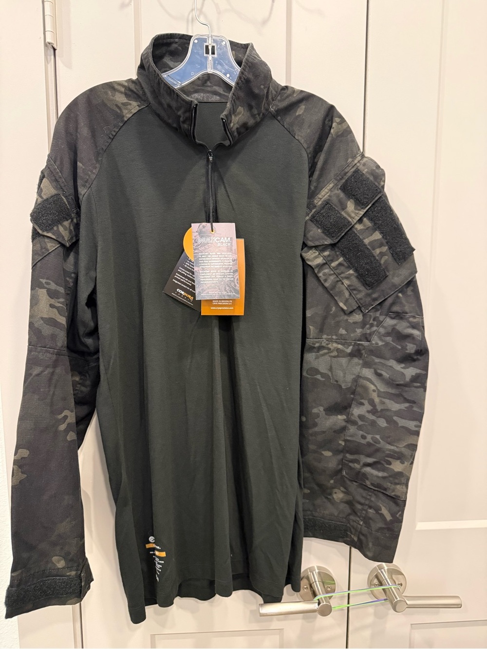 Men's Crye Precision Tactical Quarter-Zip Shirt - Olive with Black Camo Sleeves